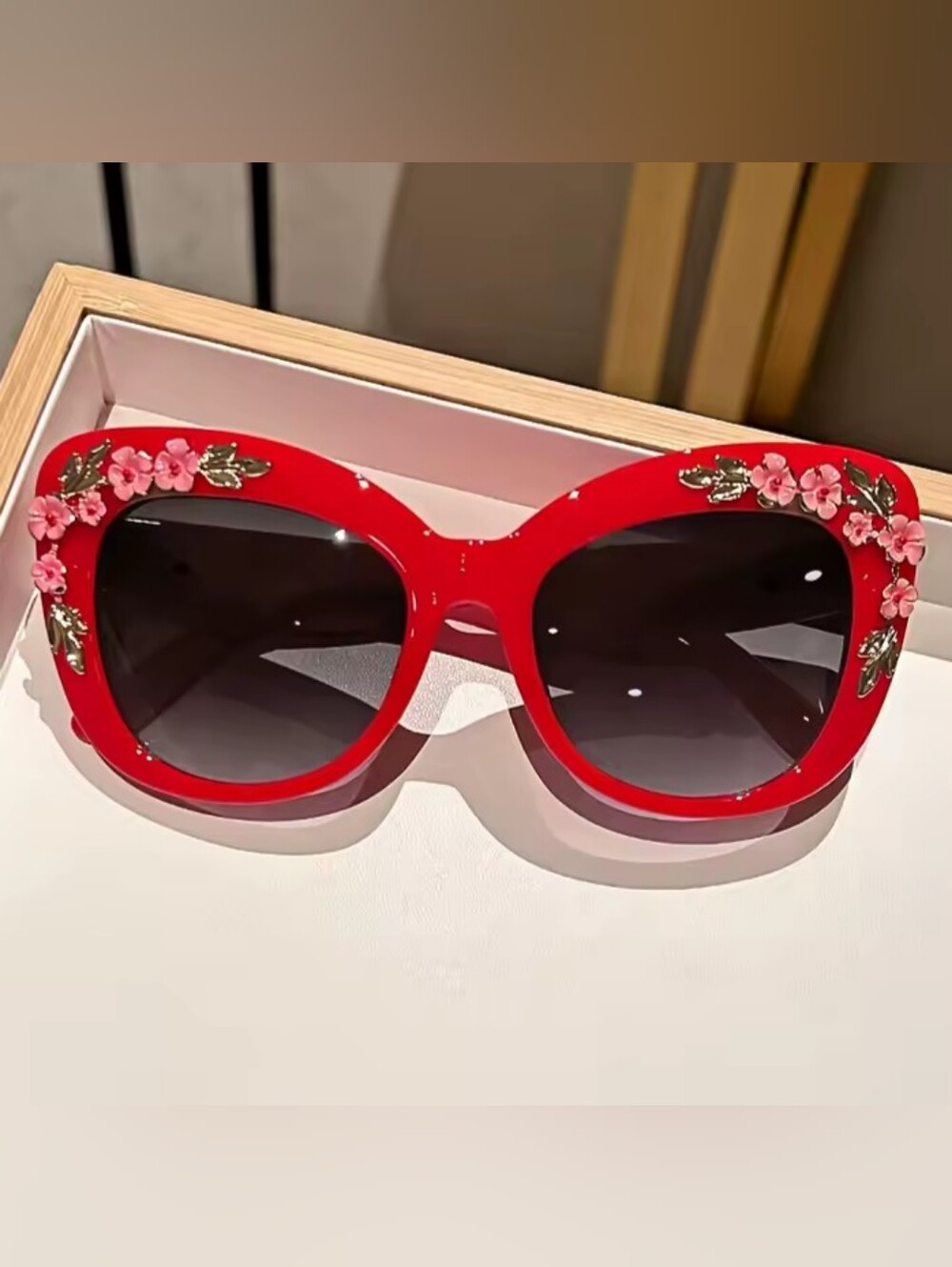 Red Floral Cat-Eye Sunglasses
